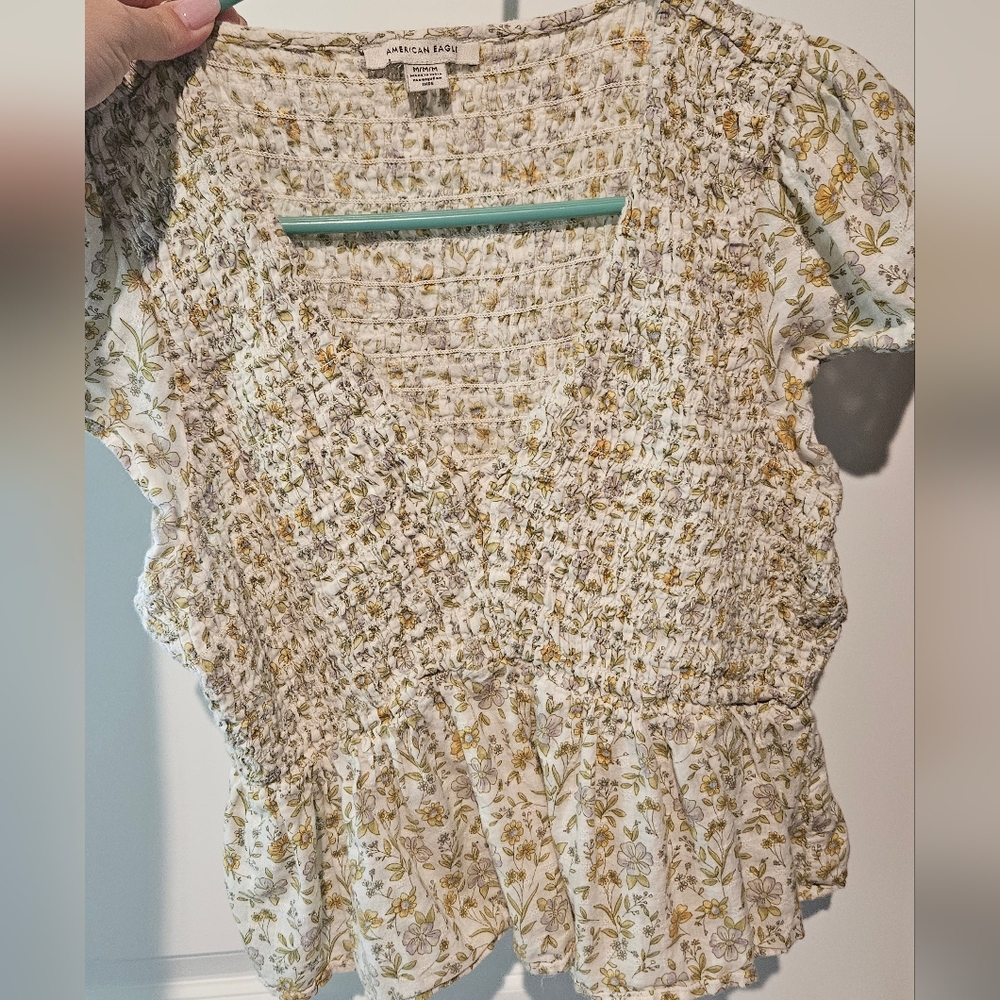 Floral Smocked Short-Sleeve Top - White & Yellow